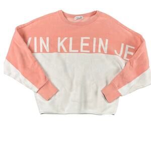 Calvin Klein Jeans Colorblock Logo Sweatshirt Small Pink White FLAW